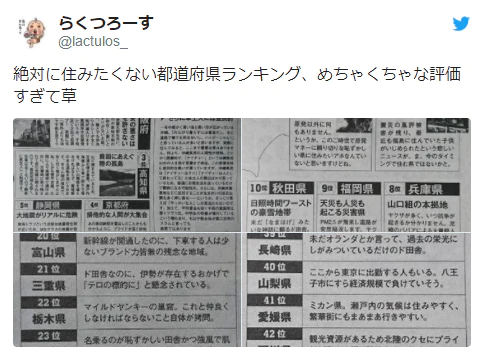 日媒公开不想居住的都道府县排行榜 网友：只有东京能住吗？
