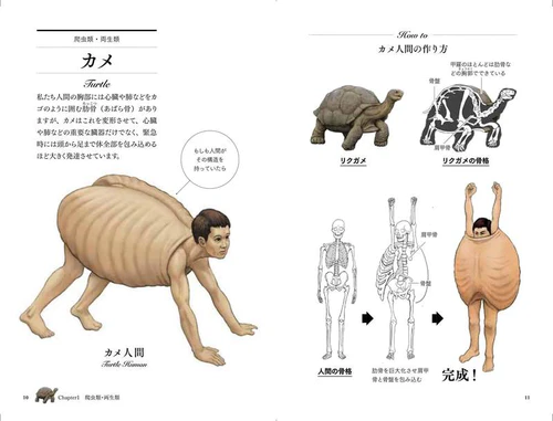 画风过于惊悚，日本古生物插画家《用人体表现的动物图鉴》