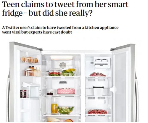英国少女巧用冰箱发推 你对社交软件的依赖严重吗？